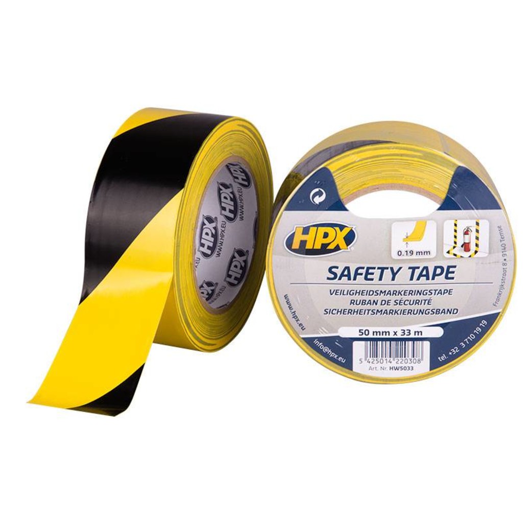 HPX tapes HPX Safety tape - zelfklevende markeringstape - geel/zwart - 50mm x 33 meter