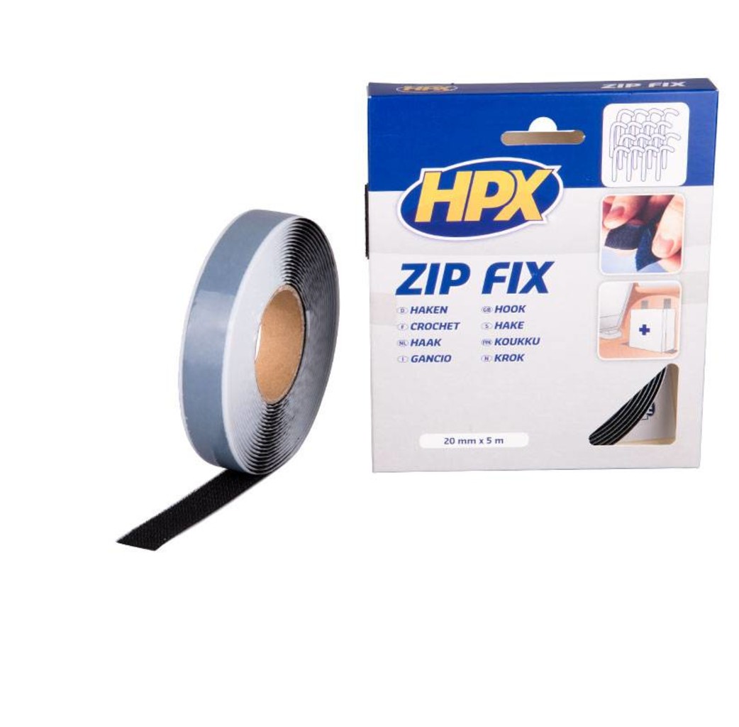 HPX tapes HPX Zip FIx Klittenband (haak) zwart 20mm x 5 meter Z2005H