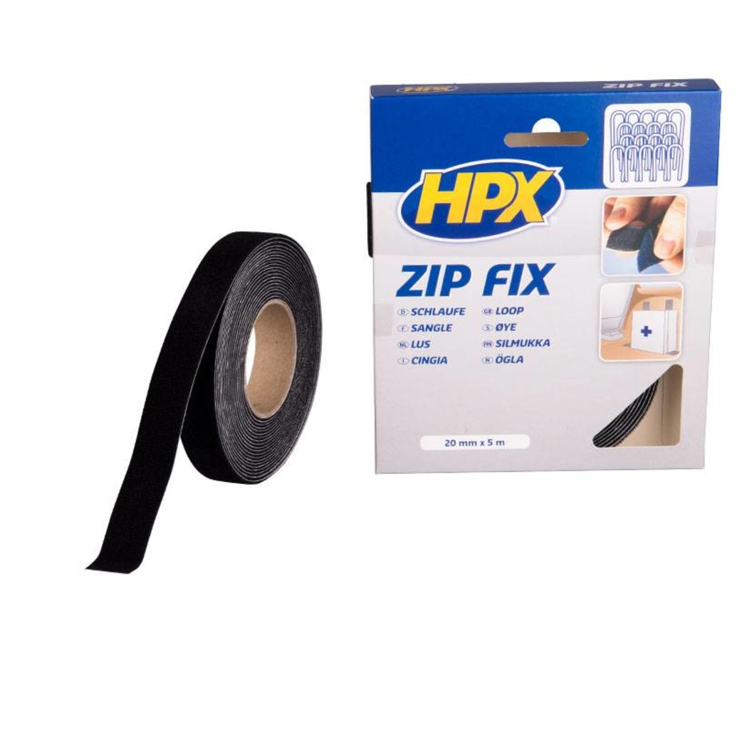 HPX tapes HPX Zip FIx Klittenband (Lus) zwart 20mm x 5 meter Z2005L