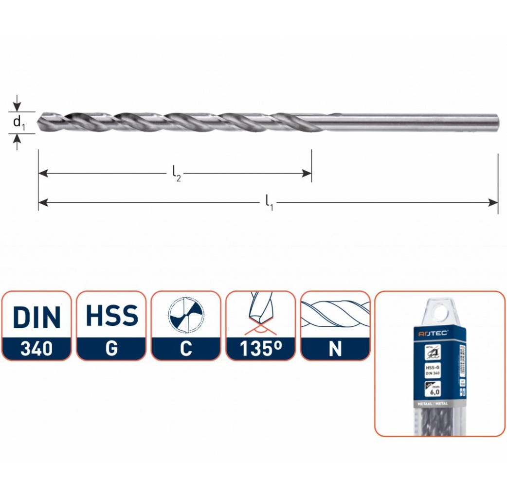 Hevu tools HEVU Metaalboor HSS-G silver-line lang in box - Ø2 t/m Ø12,5 mm