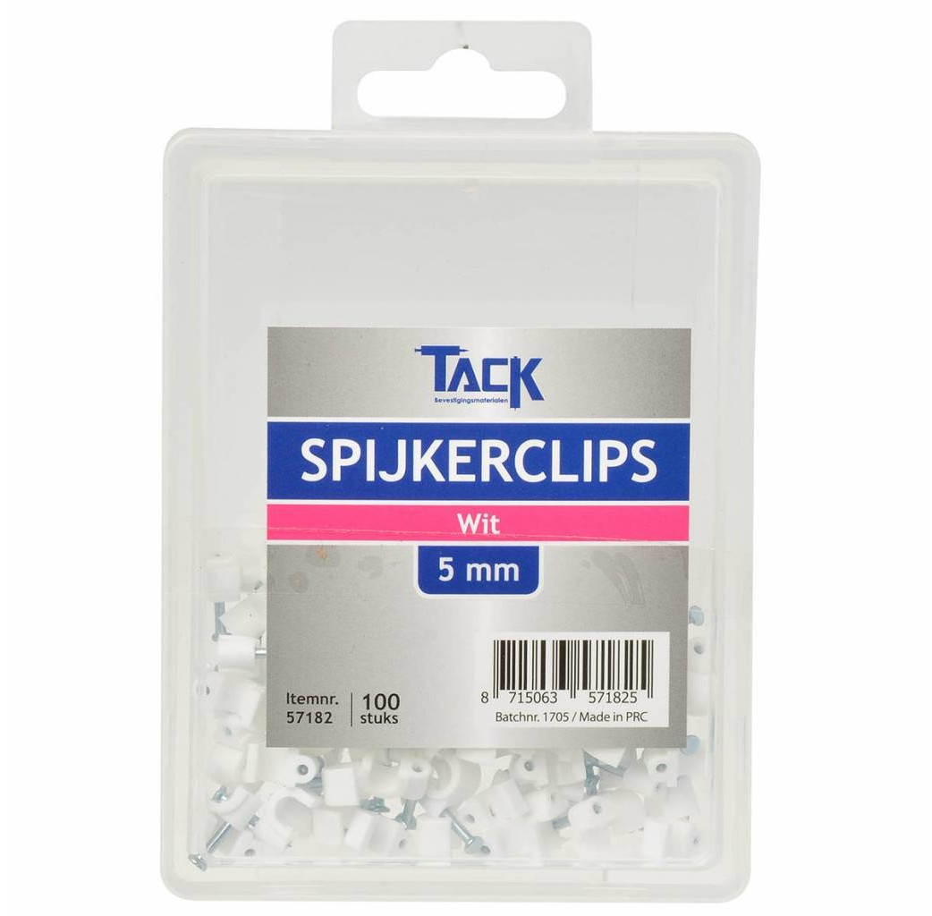 Tack Tack Universele spijkerclip - 5 mm - wit - 100 stuks - 57182