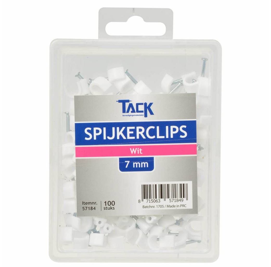 Tack Tack Universele spijkerclip - 7 mm - wit - 100 stuks - 57184