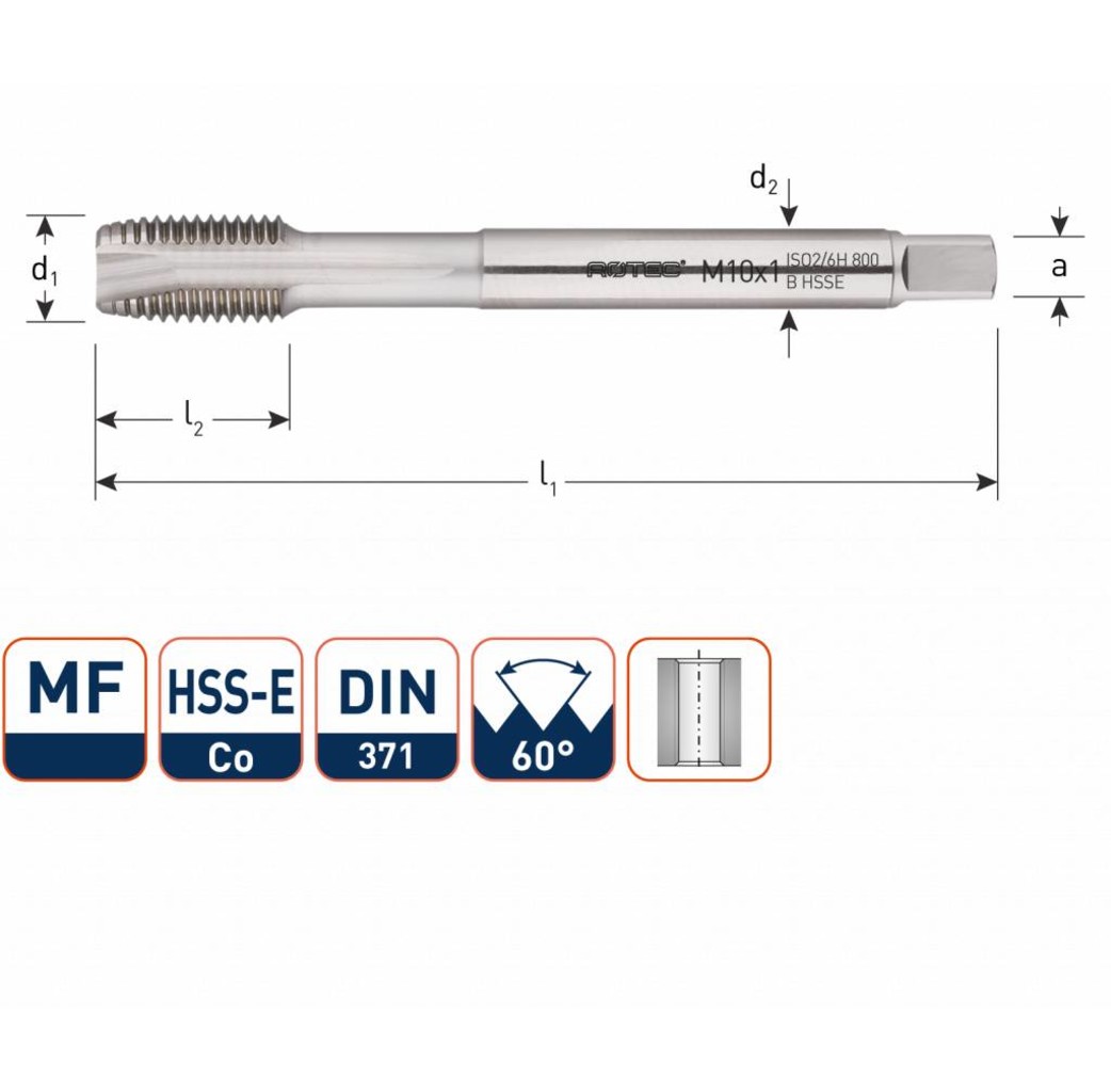 Rotec Rotec HSS-Co 800 machinetap - M10x1,0 metrisch fijn doorlopend - 335.1010