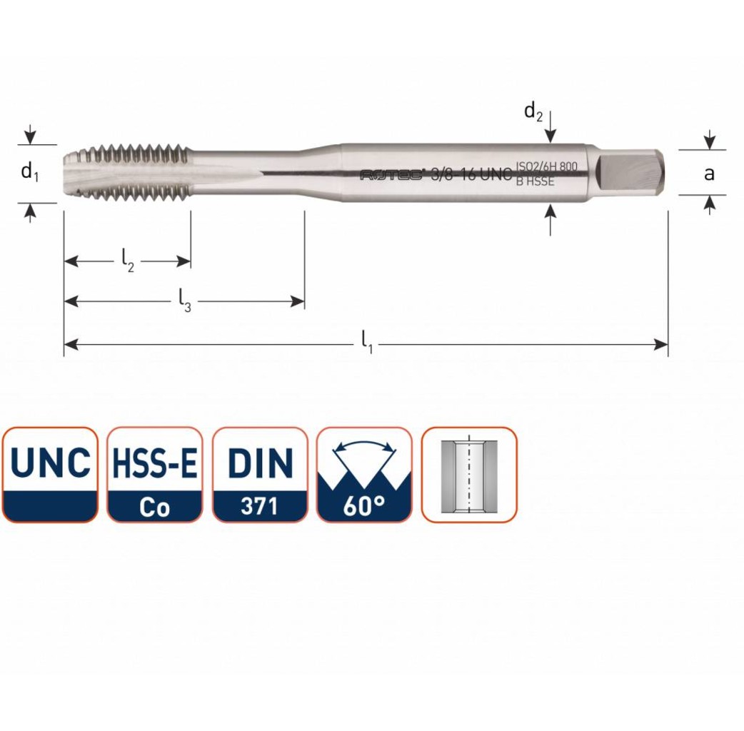 Rotec Rotec HSSE-Co 800 machinetap UNC doorlopend