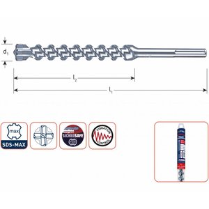 Hevu tools HEVU Hamerboor - steenboor - SDS-MAX Quattro-X 4 snijder - 12 - 52 mm - 0