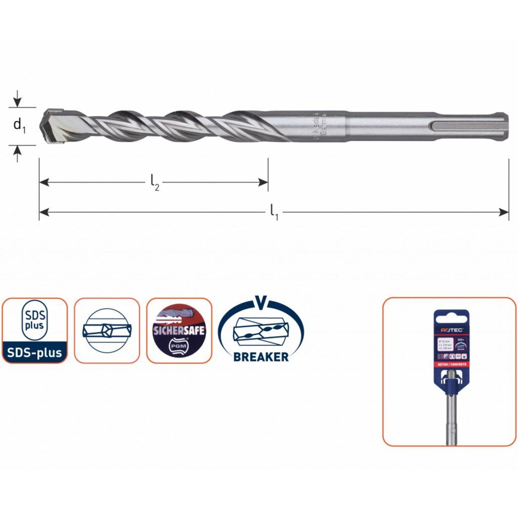 Hevu tools HEVU Hamerboor - steenboor - SDS-plus V-breaker 2 snijder - 4 - 26 mm