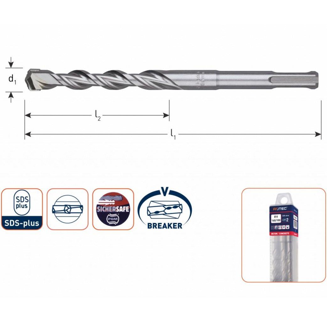 Hevu tools HEVU Hamerboor - steenboor SDS-plus V-breaker 2 snijder 5 - 14 mm in box - 10 stuks