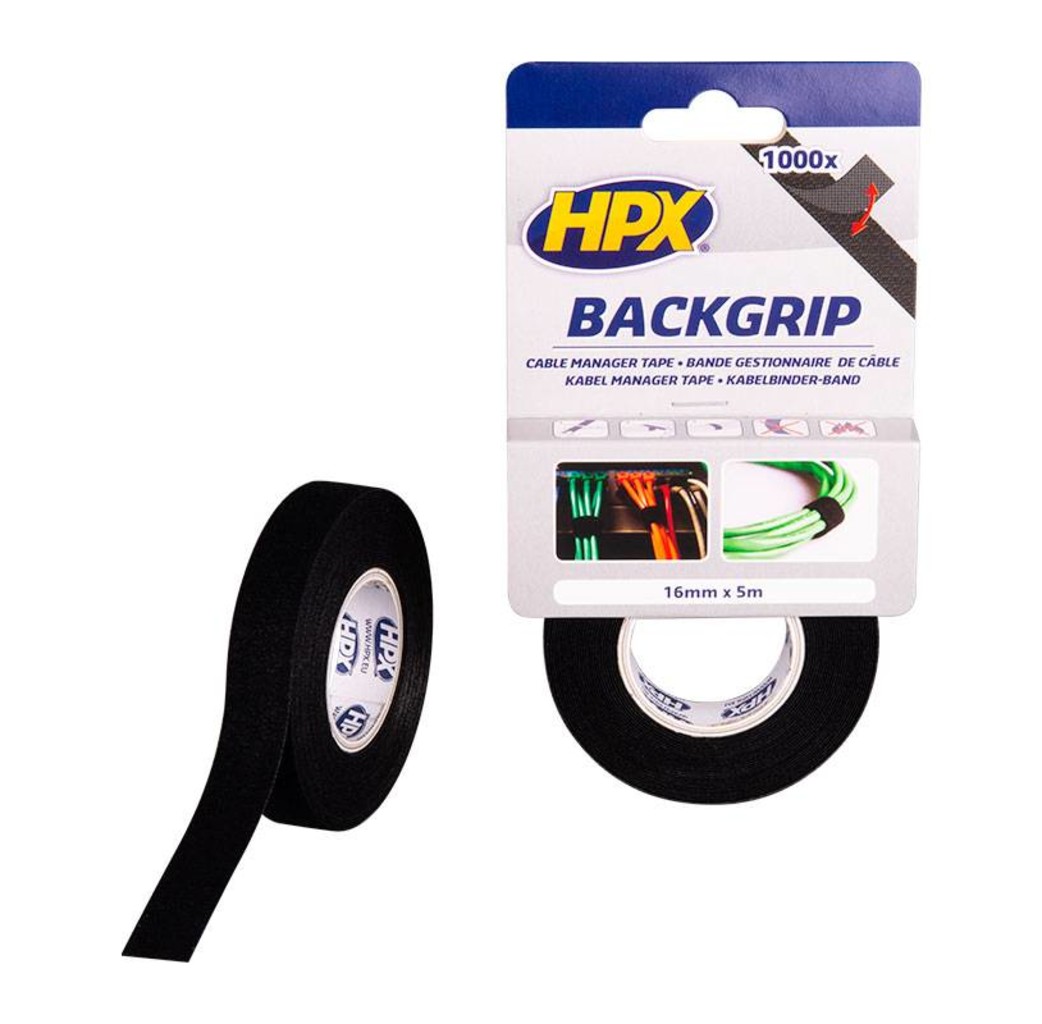 HPX tapes HPX Backgrip - kabelbinderband - 16 mm x 5 m zwart - BG1605