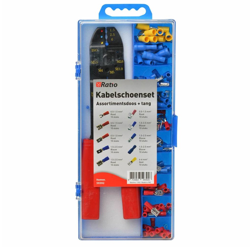 Ratio Ratio Kabelschoenset - tang met diverse kabelschoenen - 0,5 - 6 mm² - 59392