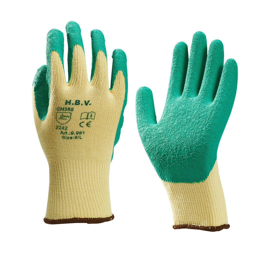 HBV safety gloves HBV 9.991 Handschoen - latex gecoat - groen / geel