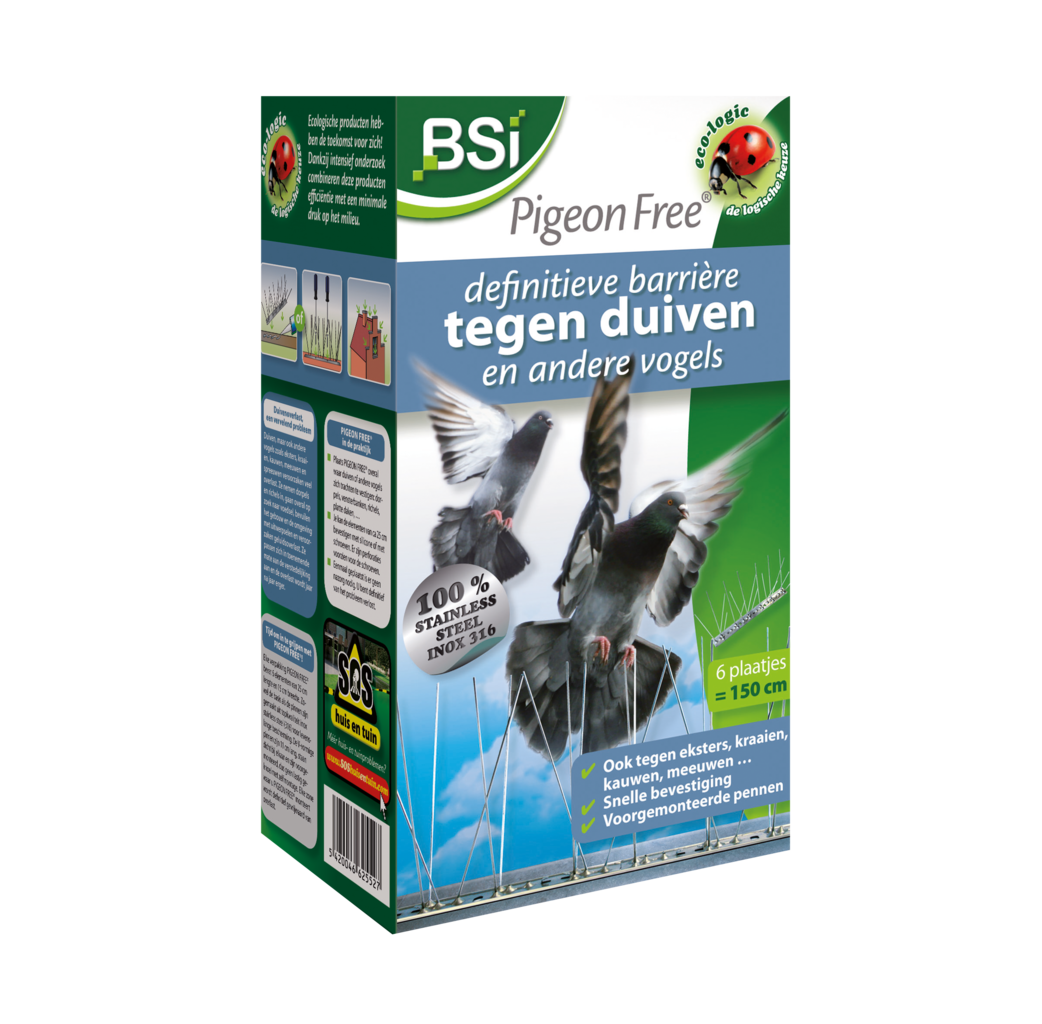 BSI Home & Garden care BSI Pigeon free barriere tegen duiven en andere vogels - 6x25 cm - RVS - 25527