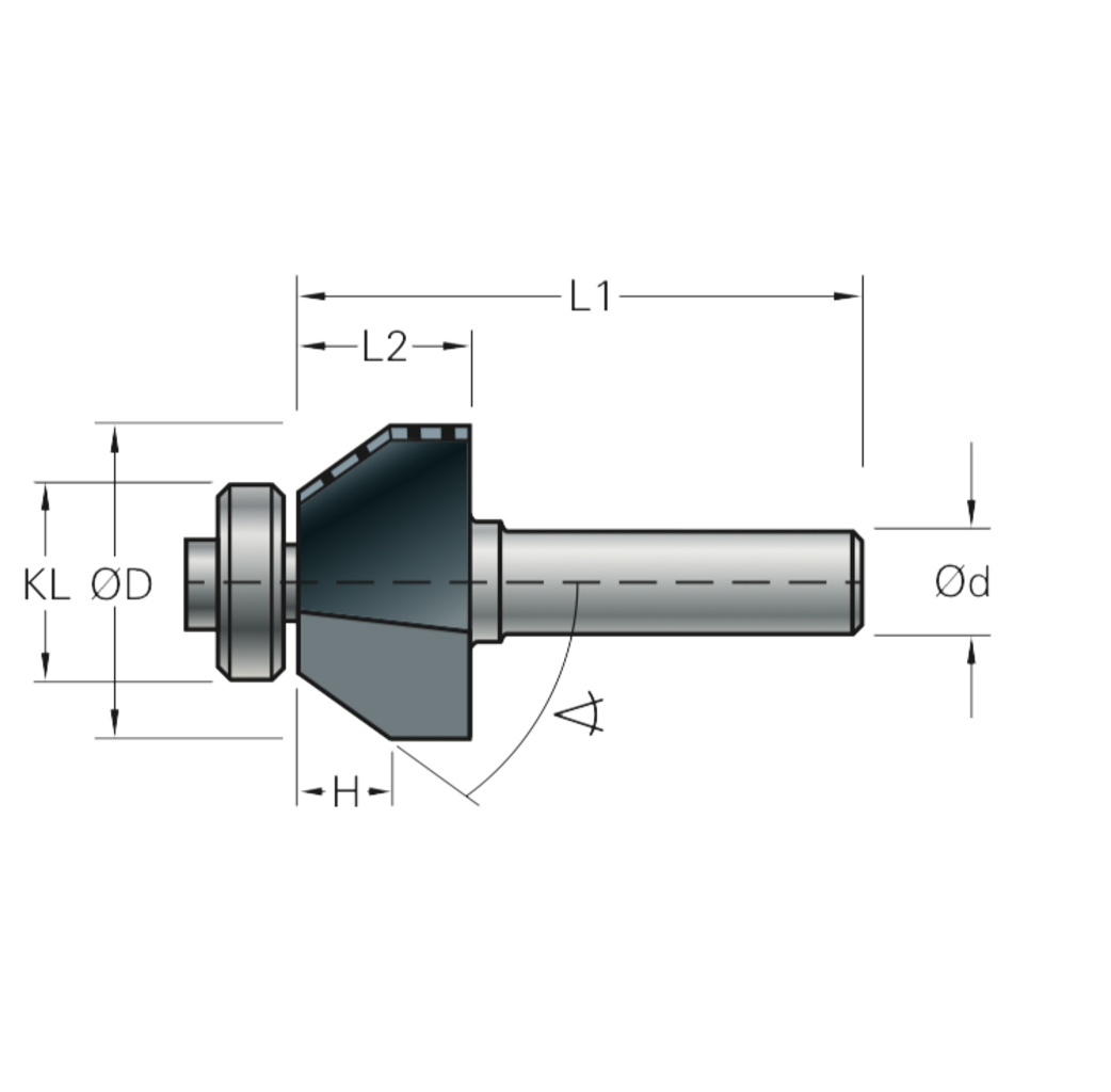 Stehle Stehle Hardmetalen Fasefrees met aanlooplager 15° - Ø25,4 x 68 mm - 58512033