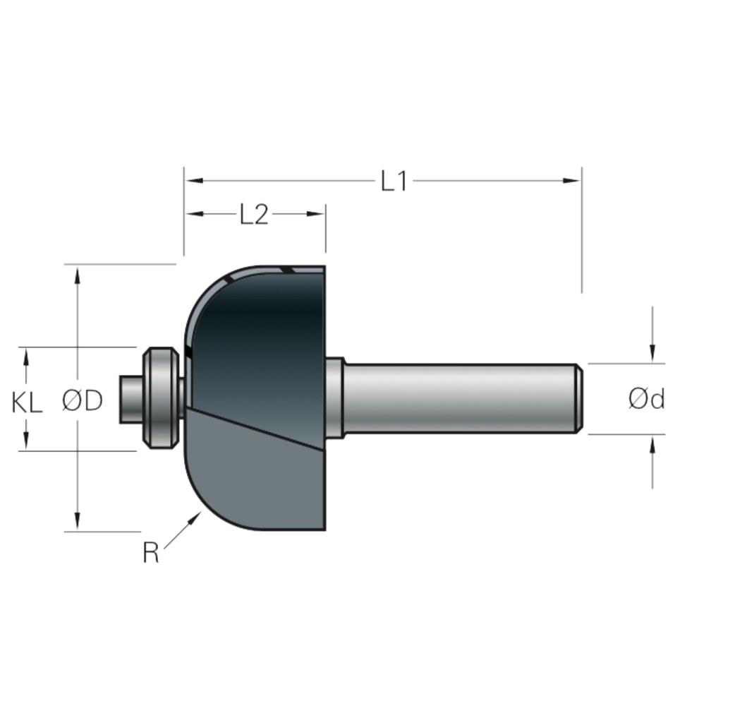 Stehle Stehle Hardmetalen Kwartholfrees met aanlooplager - Ø28,7 x 55 mm, R=8,0 mm - 58512048