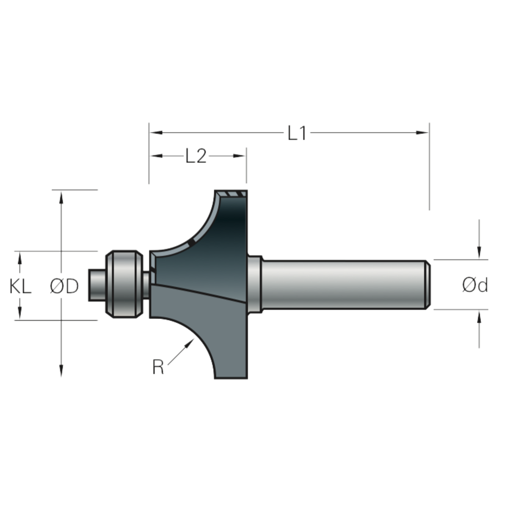 Stehle Stehle Hardmetalen Kwartfrees - afrondfrees met aanlooplager - Ø20,7 x 54 mm, R=4,0 mm - 58512097