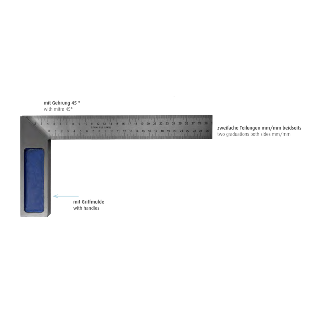 MIB Messzeuge MIB Winkelhaak met gegoten blok - 250x145 mm - RVS - 03046025