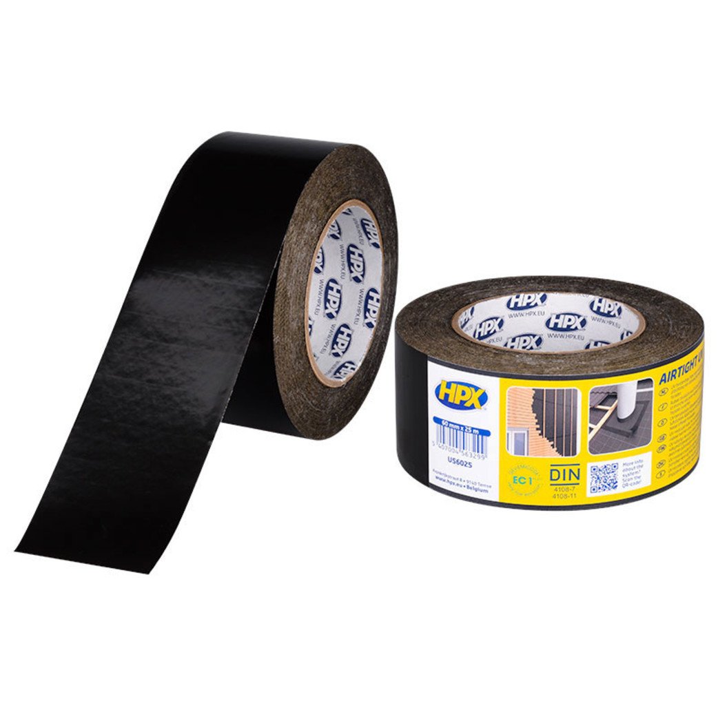 HPX tapes HPX Airtight UV Flexibele PE tape - 60 mm x 25 meter - zwart - US6025