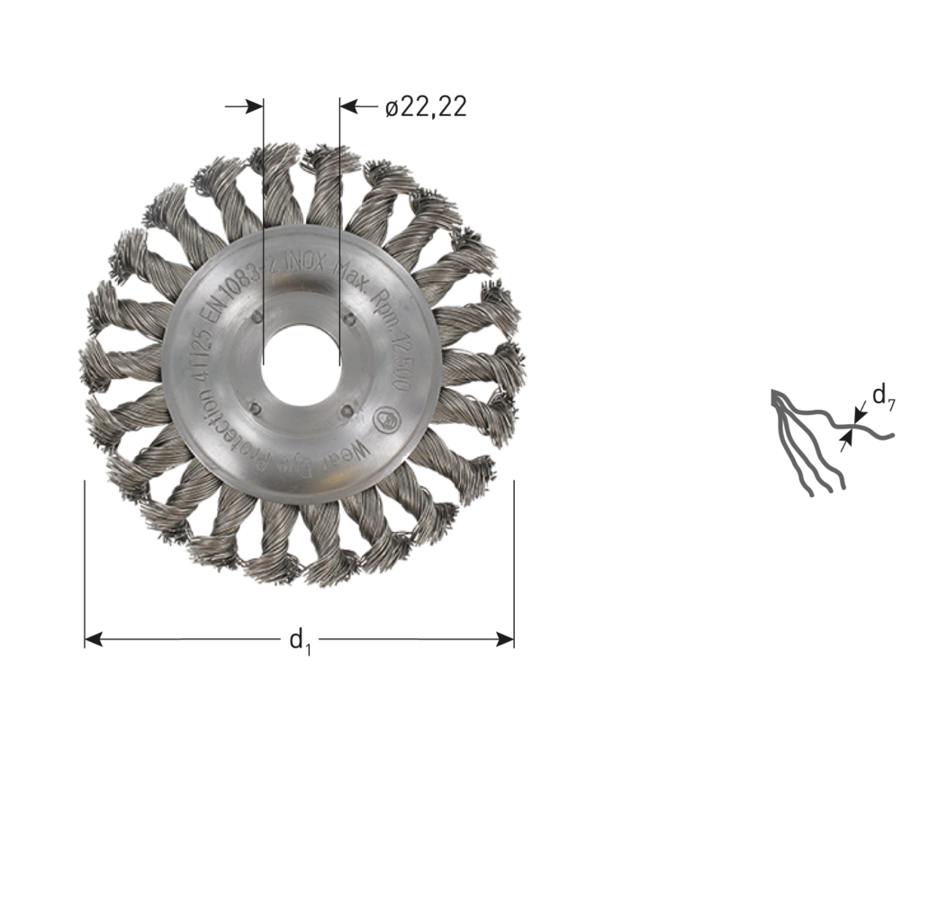 Rotec Rotec Rondborstel vlak - Ø115 t/m Ø180 mm - Getordeerd INOX-draad