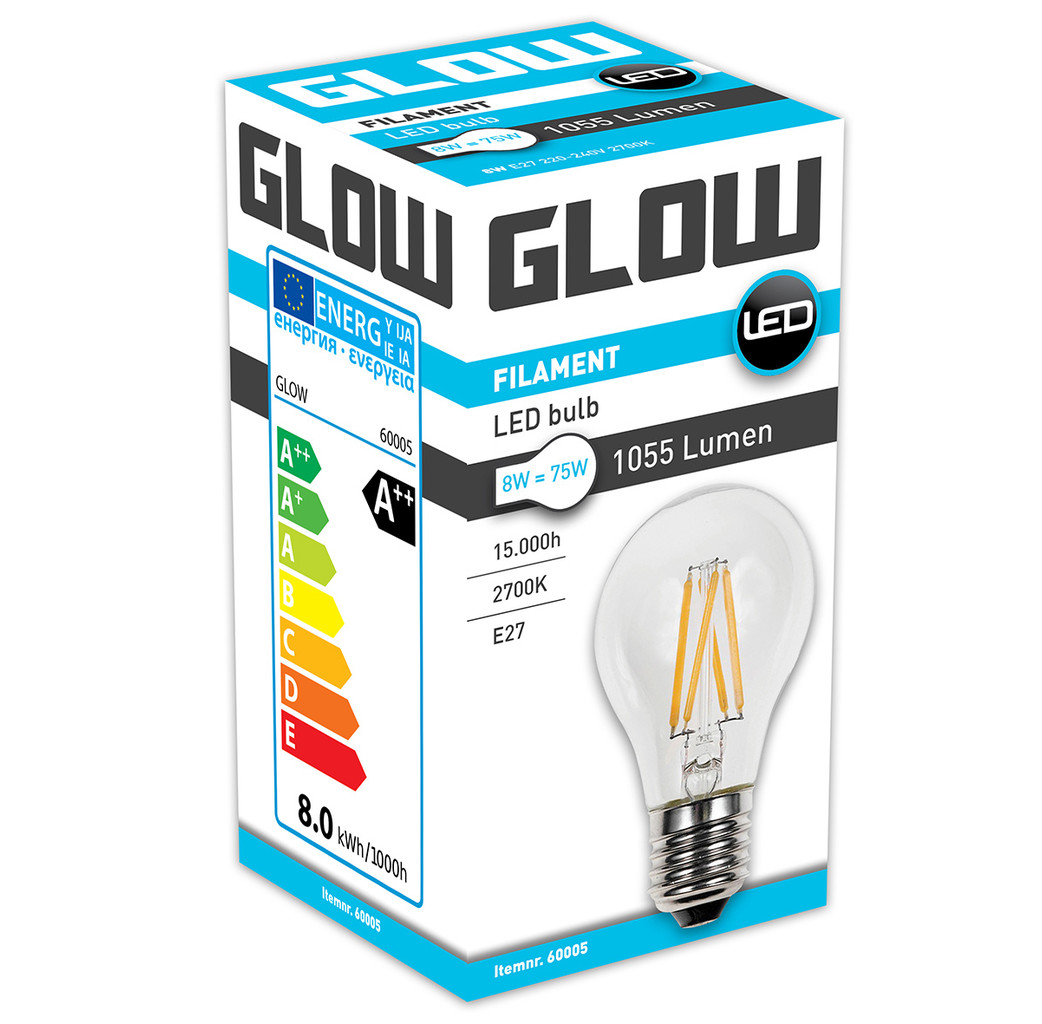 Glow Glow LED Filament normaal - 8W-75W - E27 - 2700K A60 1055LM - niet dimbaar