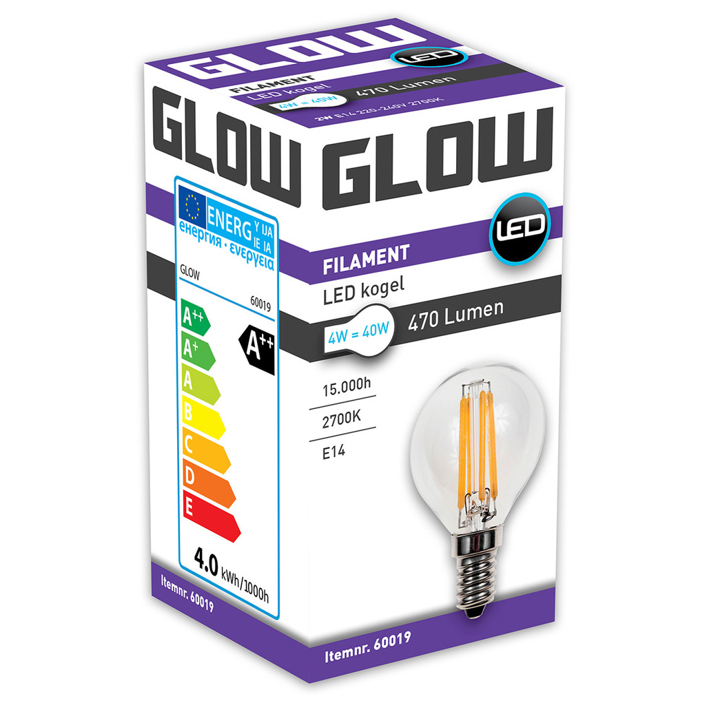 Glow Glow LED Filament kogel - 4W-40W - E14 - 2700K G45 470LM - niet dimbaar