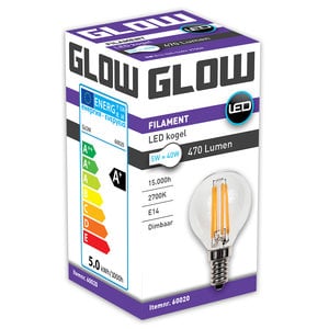 Glow Glow LED Filament kogel - 5W-40W - E14 - 2700K G45 470LM - dimbaar - 0