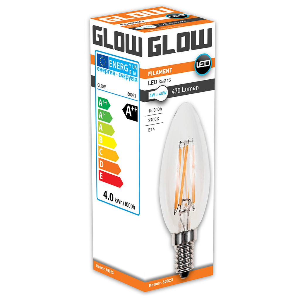 Glow Glow LED Filament kaars - 4W-40W - E14 - 2700K G35 470LM - niet dimbaar