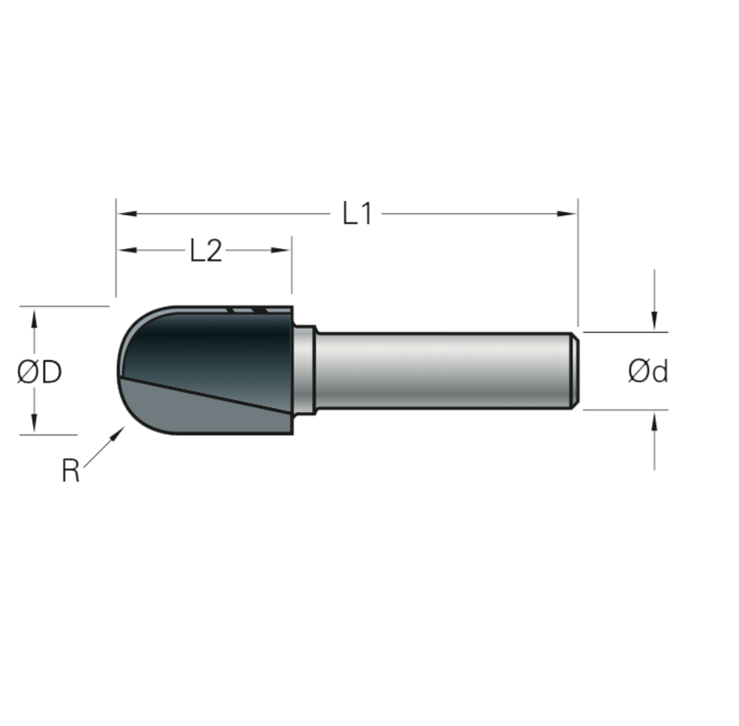 Stehle Stehle Hardmetalen halfholfrees met verlengde snede - Ø20 x 54 mm, R=10 mm - 58502303