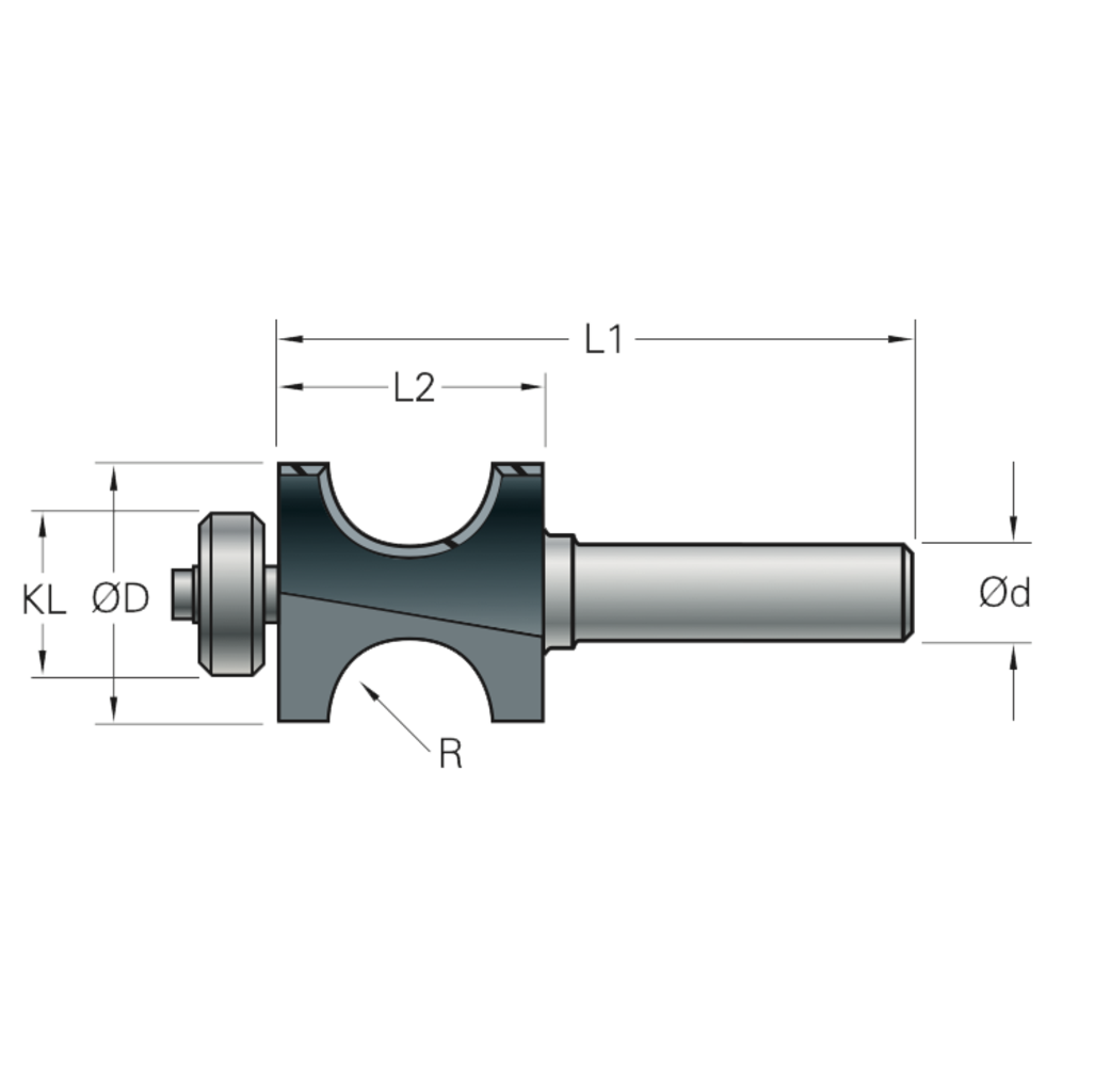 Stehle Stehle Hardmetaal halfrondfrees met aanlooplager - Ø25,4 x 65 mm, R=4,8 mm - 58512336