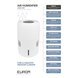 Eurom Eurom Oasis 303 Wifi Luchtbevochtiger - 12W - 374995 - 1