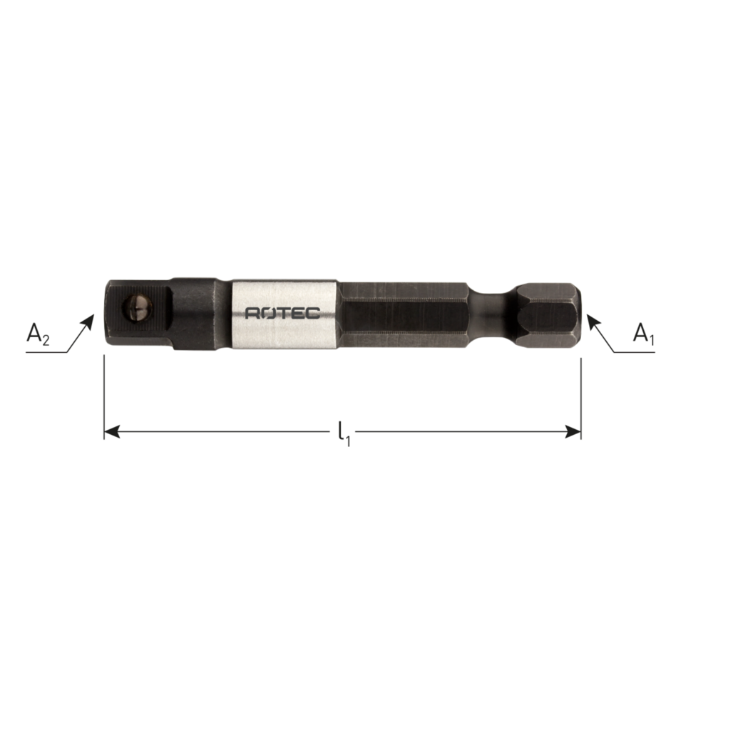 Rotec Rotec Adapter 1/4"- E6,3 naar 1/4" 4-kant met kogel - 50 mm - 820.00201