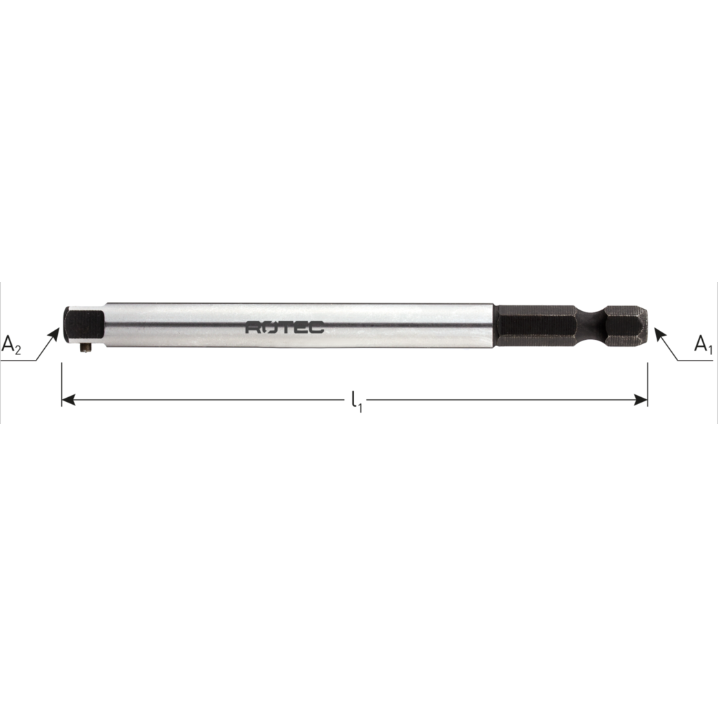 Rotec Rotec Adapter 1/4"- E6,3 naar 1/4" 4-kant met stift - 100 mm - 820.00401