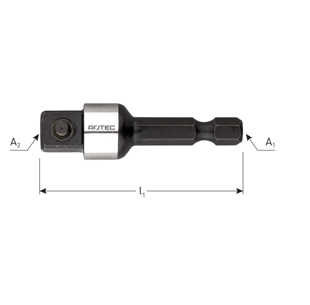 Rotec Rotec Adapter 1/4"- E6,3 naar 3/8" 4-kant met stift - 50 mm - 820.00501