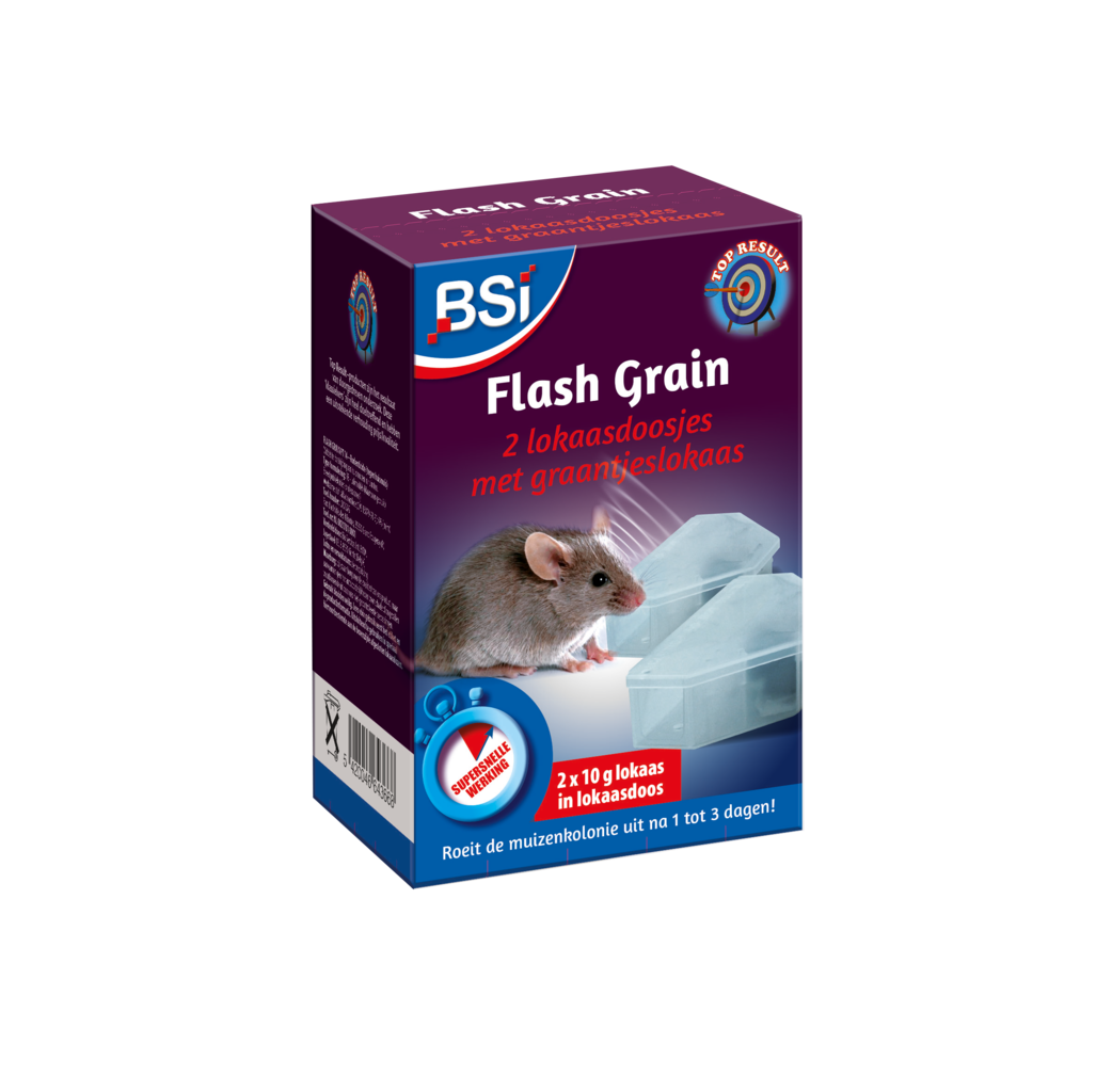 BSI Home & Garden care BSI Muizenlokdoos met Flash Grain graantjeslokaas - 2 doosjes met 20 gram lokaas - 64366