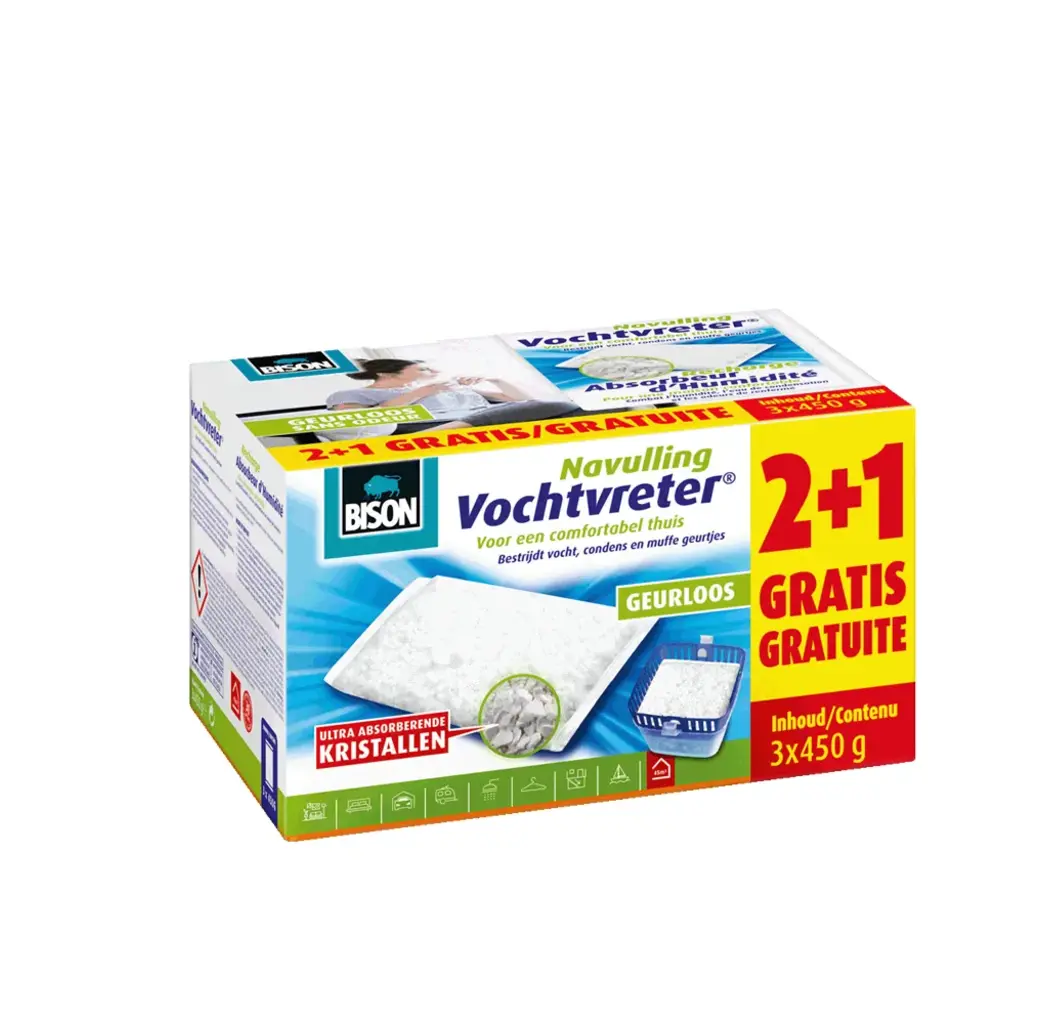 Bison Bison Vochtvreter® navul bag - 2 x 450 gram + 1 gratis 450 gram navulling - 6313575