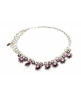 Bijou Gio Design™ Necklace and Bracelet in 1 in Grey Pink Flower