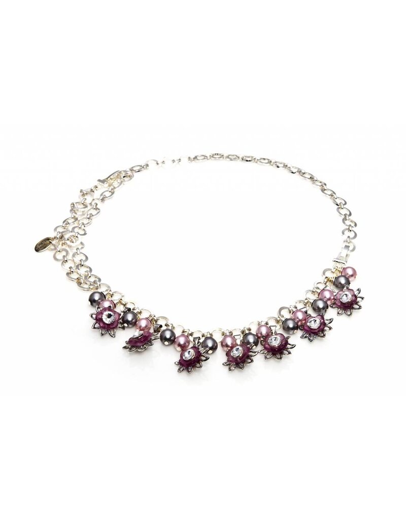 Bijou Gio Design™ Necklace and Bracelet in 1 in Grey Pink Flower
