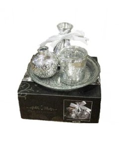 Plateau with Antique Look Silver Vases - Set 4-pieces