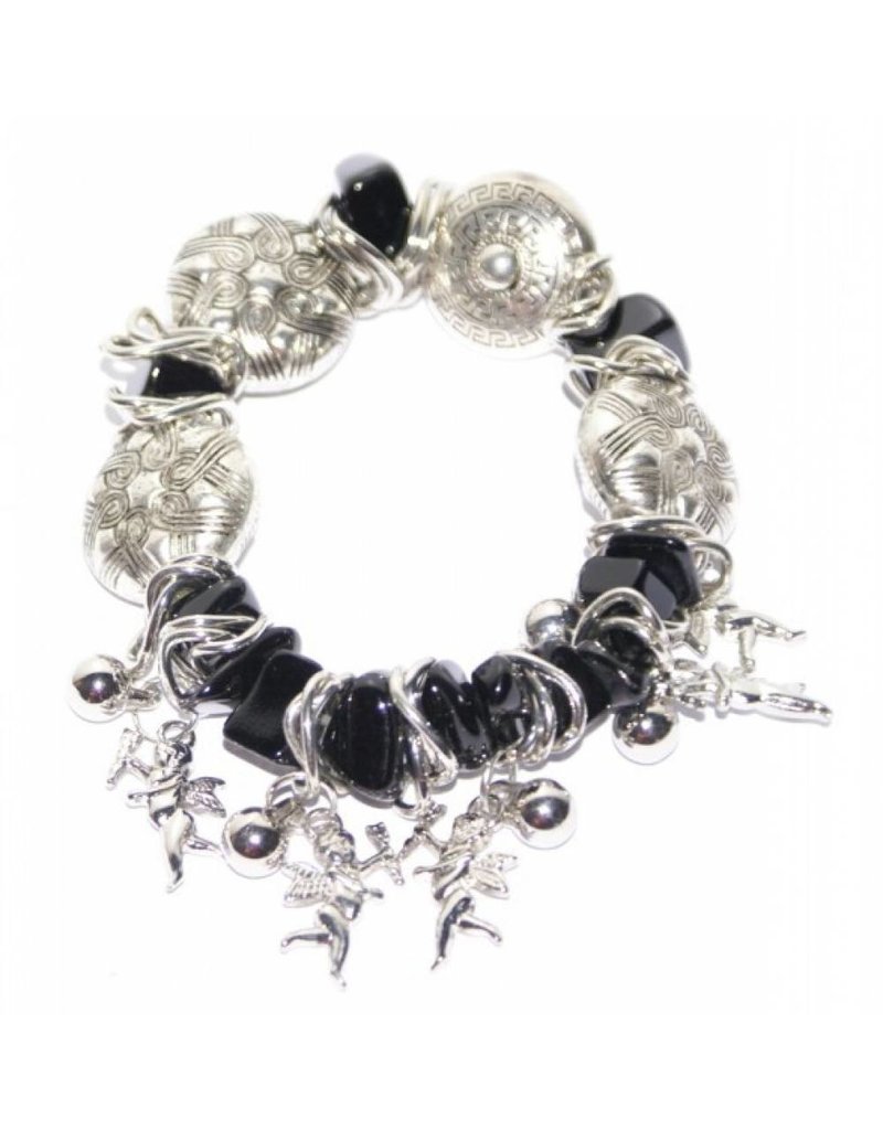 Wide bracelet with black and silver beads
