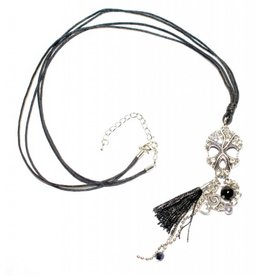 Long Black Necklace with tassel, charms and rhinestones