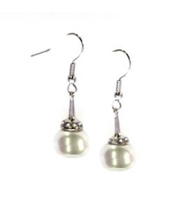 Silver Earrings with White Pearl and Strass