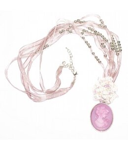 Lange paars roze lint ketting