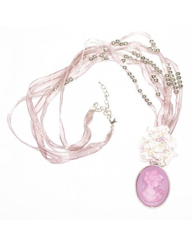 Lange paars roze lint ketting