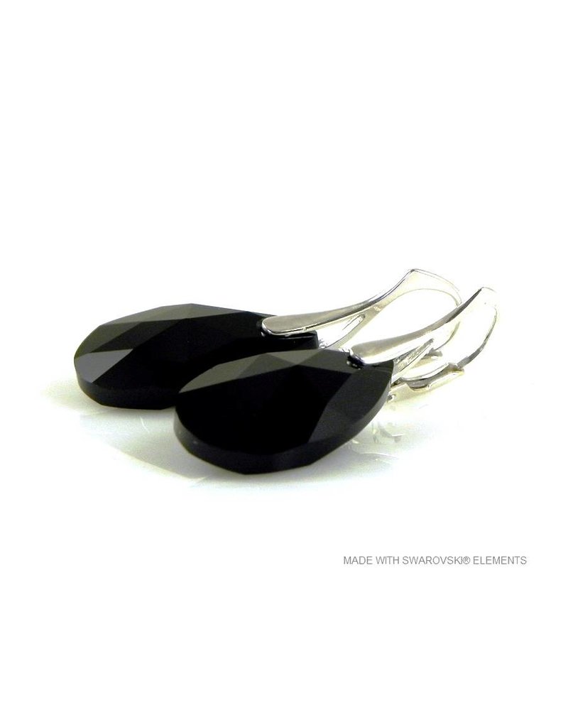 Bijou Gio Design™ Silver Earrings with Swarovski Elements Pear-Shaped "Jet"