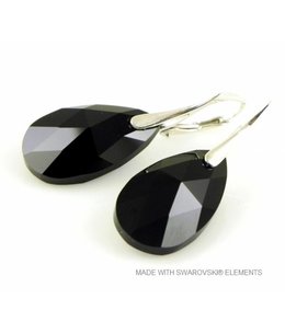 Bijou Gio Design™ Zilveren Oorringen met Swarovski Elements Pear-Shaped "Jet"