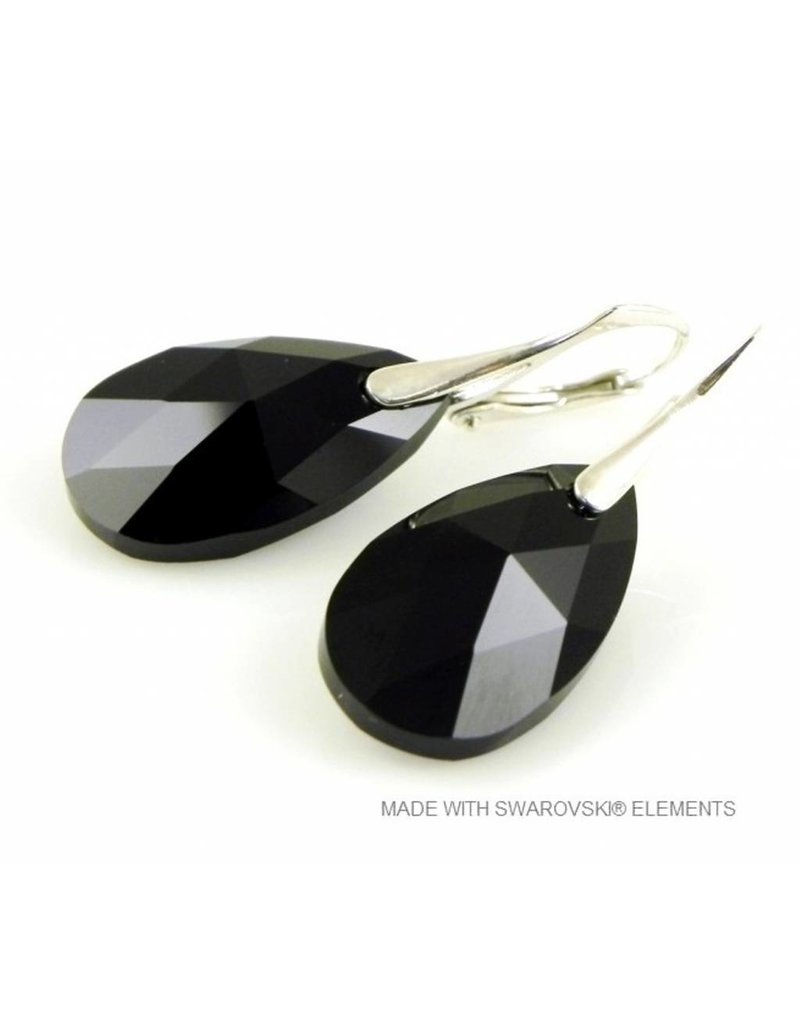 Bijou Gio Design™ Silver Earrings with Swarovski Elements Pear-Shaped "Jet"