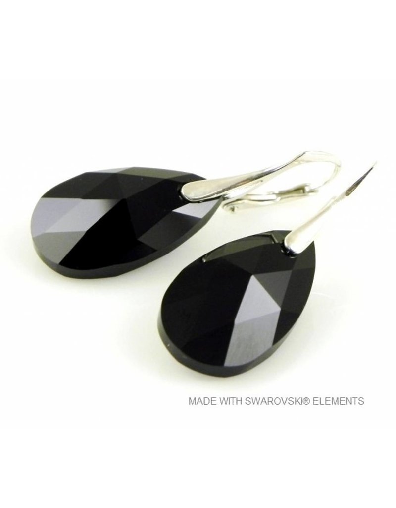 Bijou Gio Design™ Zilveren Oorbellen met Swarovski Elements Pear-Shaped "Jet"