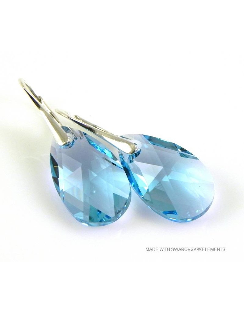 Bijou Gio Design™ Zilveren Oorbellen met Swarovski Elements Pear-Shaped "Aquamarine"