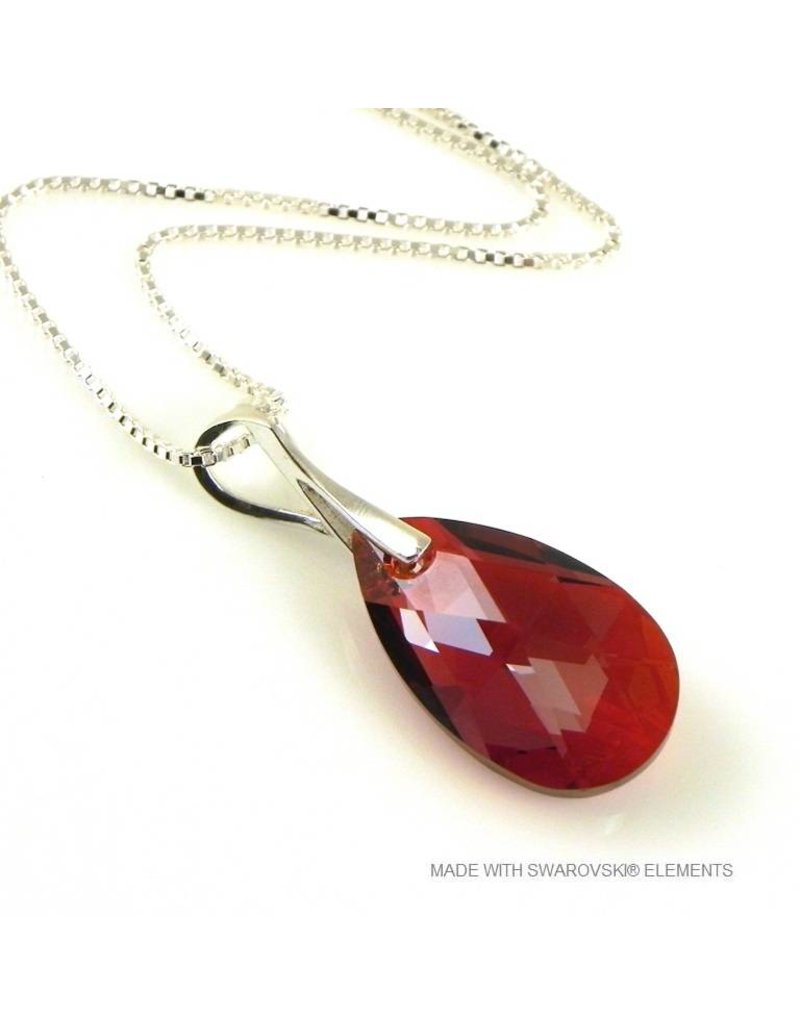 Bijou Gio Design™ Silver Necklace with Swarovski Elements Pear-Shaped "Red Magma"