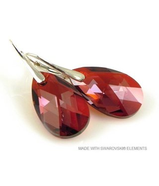 Bijou Gio Design™ Zilveren Oorringen met Swarovski Elements Pear-Shaped "Red Magma"