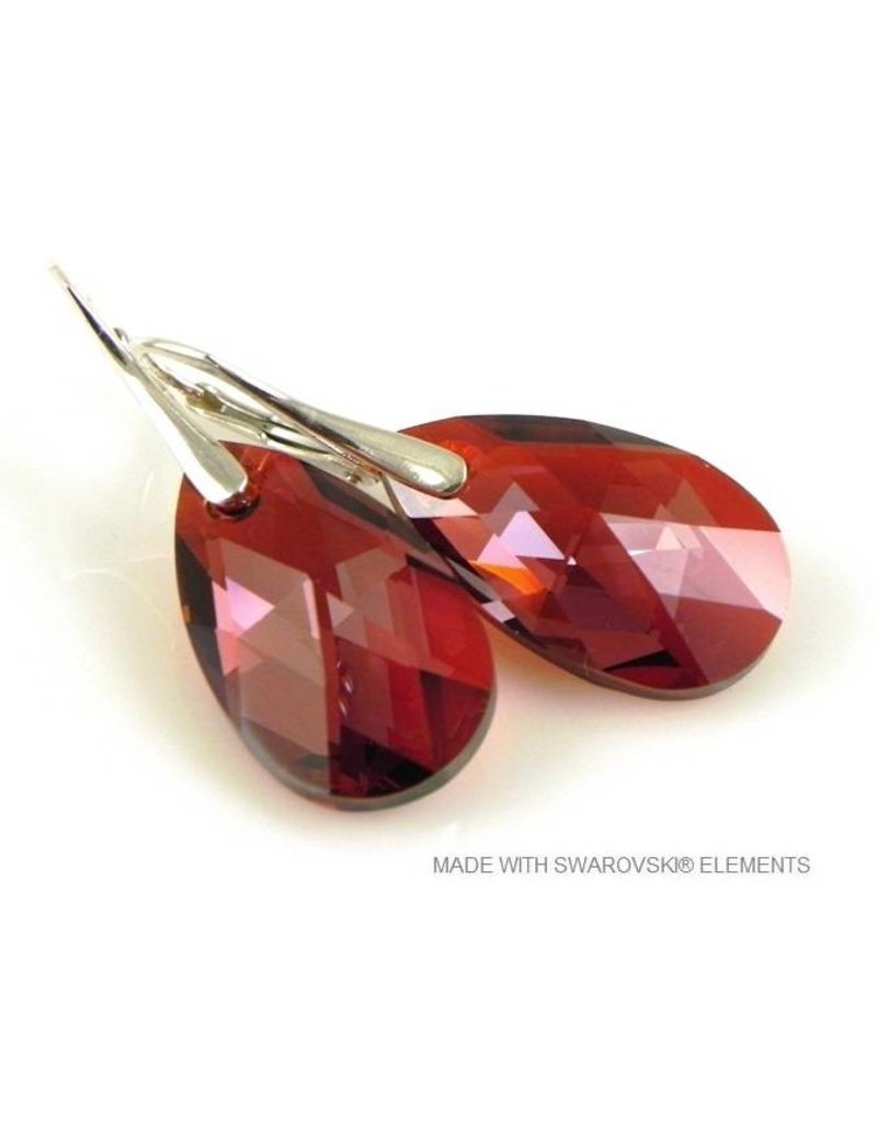 Bijou Gio Design™ Silver Earrings with Swarovski Elements Pear-Shaped "Red Magma"