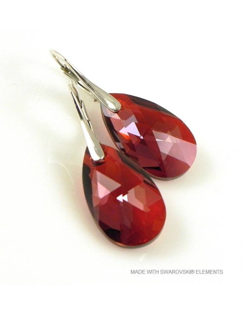 Bijou Gio Design™ Silver Earrings with Swarovski Elements Pear-Shaped "Red Magma"